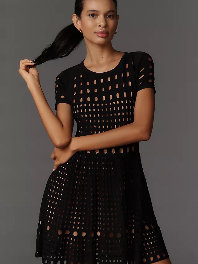 Anthropologie Black Eyelet Short-Sleeve Mini Dress